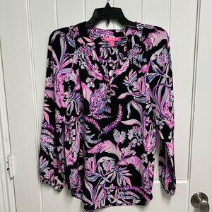 Lilly Pulitzer Black and Pink Floral silk Blouse